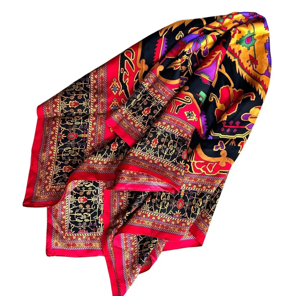 Vintage 1980s Linda Allard for Ellen Tracy silk scarf square ornate geometric